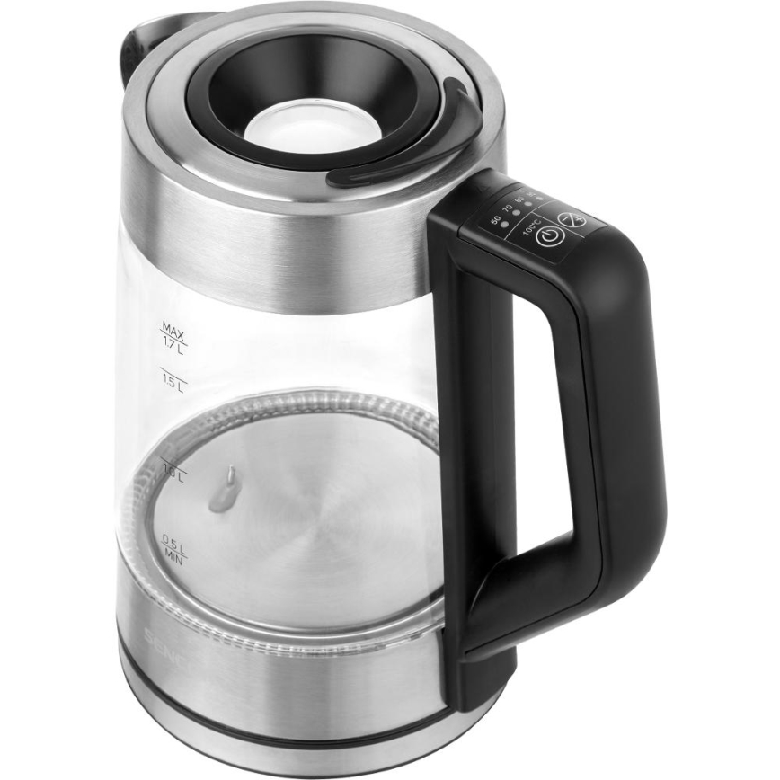 Sencor - Hervidor eléctrico con control de temperatura 1,7 l 2200 W/230 V cromo mate/negro