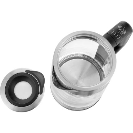 Sencor - Hervidor eléctrico con control de temperatura 1,7 l 2200 W/230 V cromo mate/negro