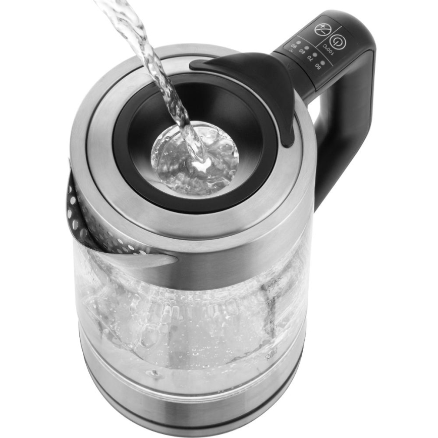 Sencor - Hervidor eléctrico con control de temperatura 1,7 l 2200 W/230 V cromo mate/negro