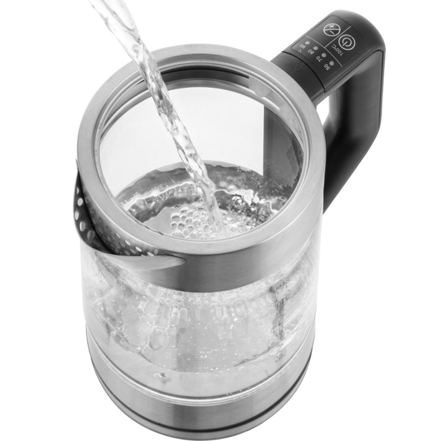 Sencor - Hervidor eléctrico con control de temperatura 1,7 l 2200 W/230 V cromo mate/negro