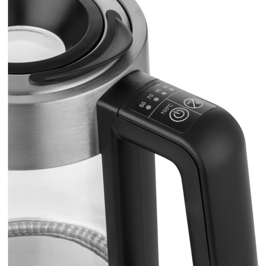 Sencor - Hervidor eléctrico con control de temperatura 1,7 l 2200 W/230 V cromo mate/negro