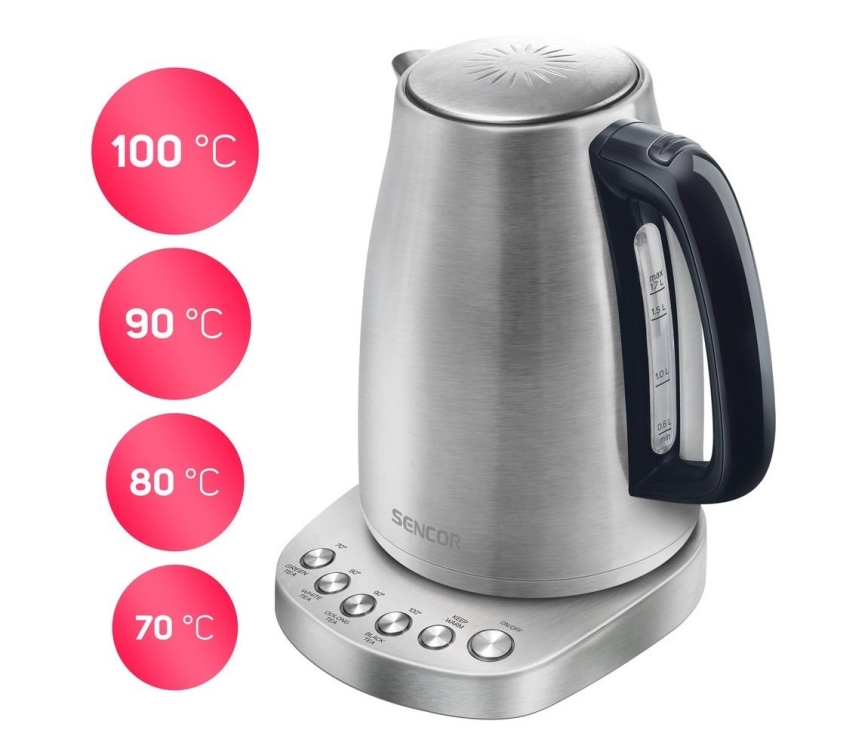 Sencor - Hervidor eléctrico con termorregulación 1,7 l 2200W/230V acero inoxidable