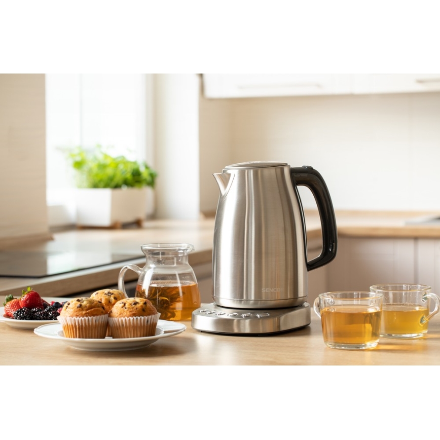 Sencor - Hervidor eléctrico con termorregulación 1,7 l 2200W/230V acero inoxidable