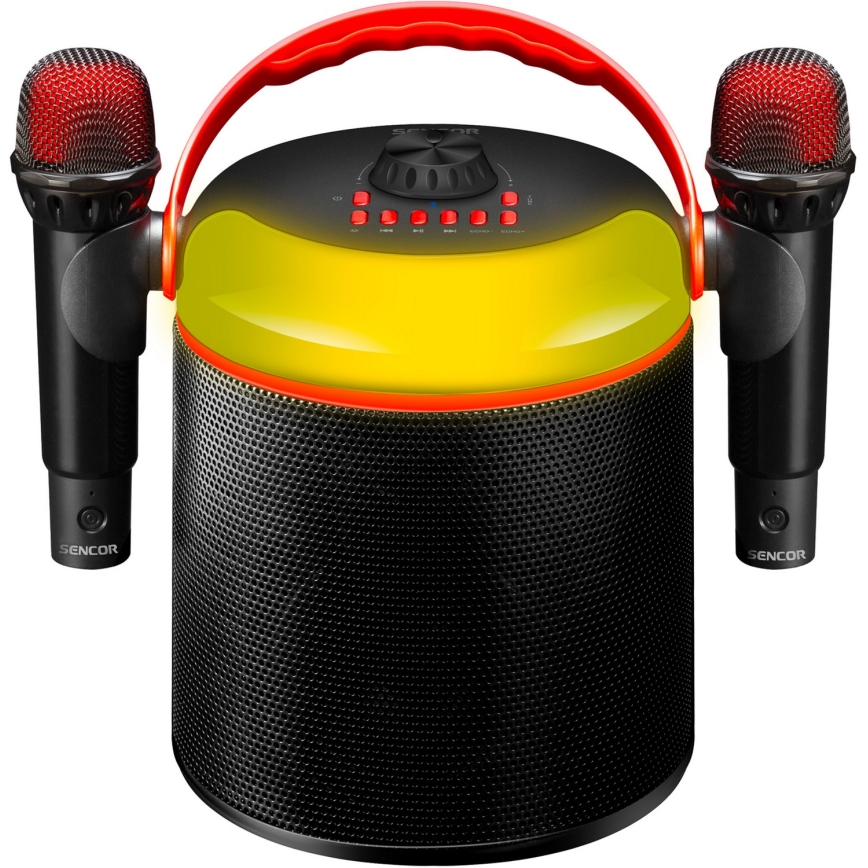 Sencor - LED Altavoz con micrófonos inalámbricos 4000 mAh + 2x 1200 mAh