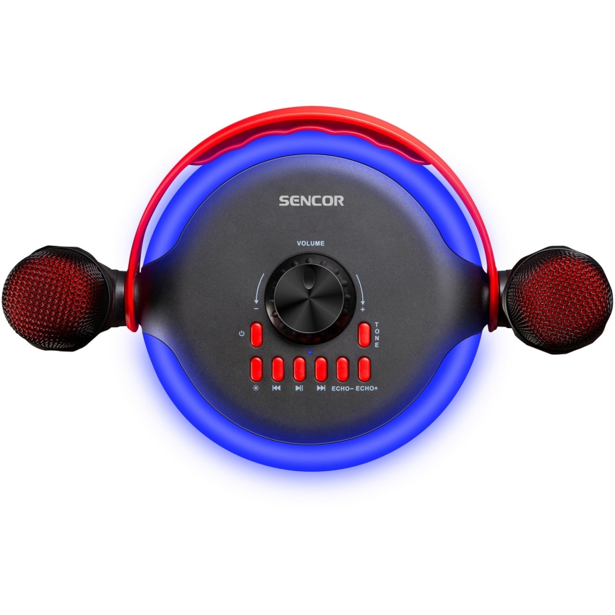 Sencor - LED Altavoz con micrófonos inalámbricos 4000 mAh + 2x 1200 mAh