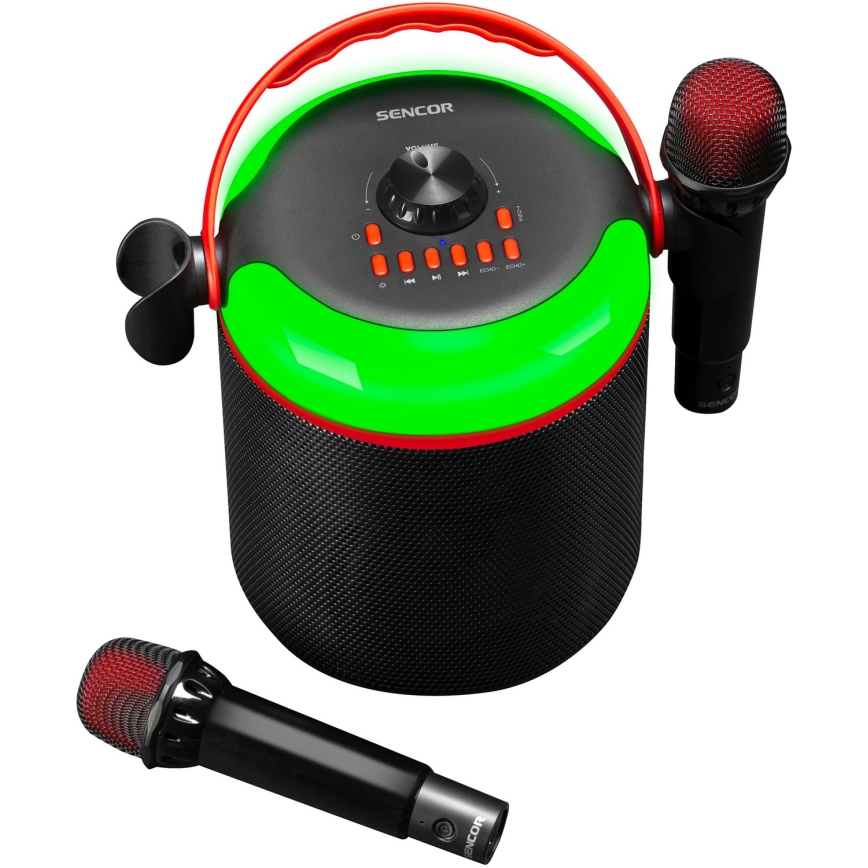Sencor - LED Altavoz con micrófonos inalámbricos 4000 mAh + 2x 1200 mAh