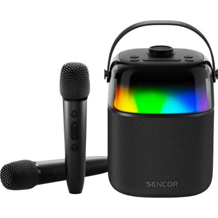 Sencor - LED RGB Altavoz con micrófonos inalámbricos 35W 8000 mAh + 2x 1800 mAh IPX5 negro
