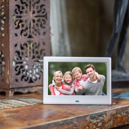 Sencor - Marco de fotos digital de 7 con altavoz 230V blanco + mando a distancia