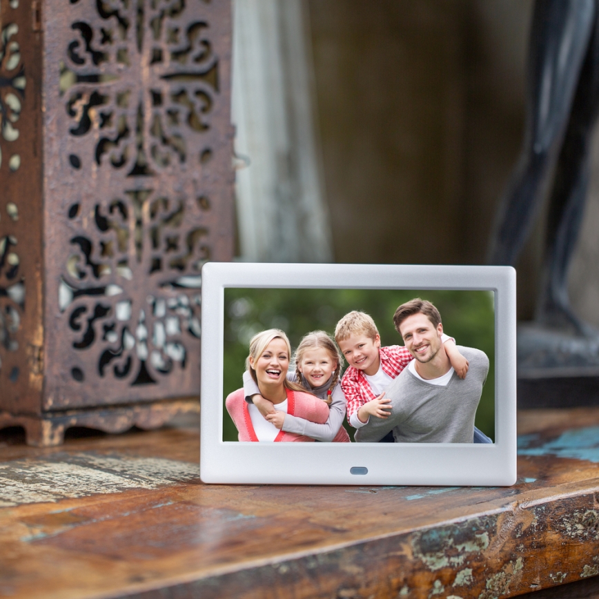 Sencor - Marco de fotos digital de 7 con altavoz 230V blanco + mando a distancia