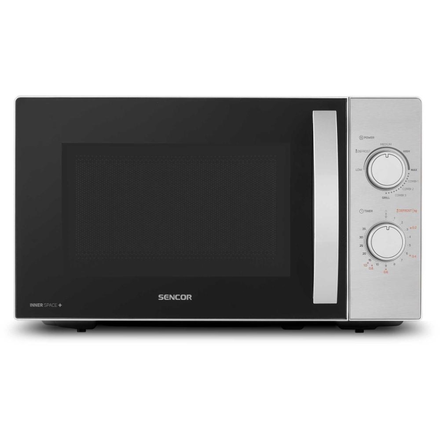 Sencor - Microondas con función grill 700W/1000W/230V, 20 l, acabado cromado mate