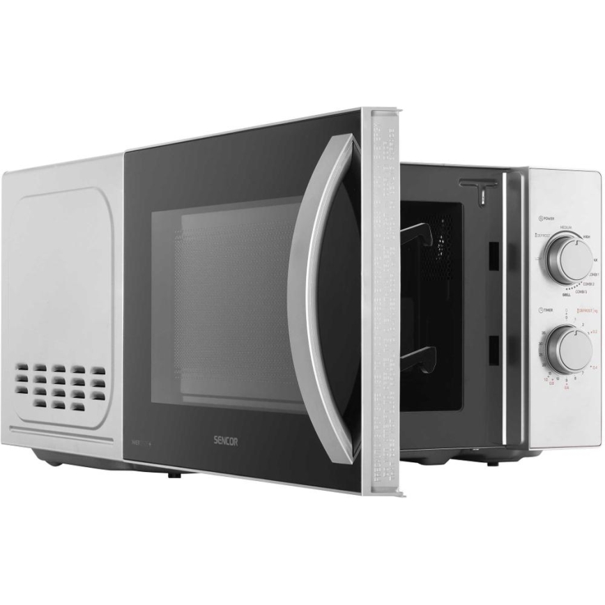Sencor - Microondas con función grill 700W/1000W/230V, 20 l, acabado cromado mate