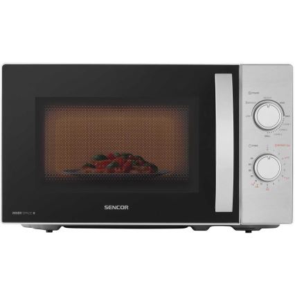 Sencor - Microondas con función grill 700W/1000W/230V, 20 l, acabado cromado mate