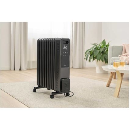 Sencor - Radiador de aceite con 11 aletas 1000/1200/2400W/230V Wi-Fi negro