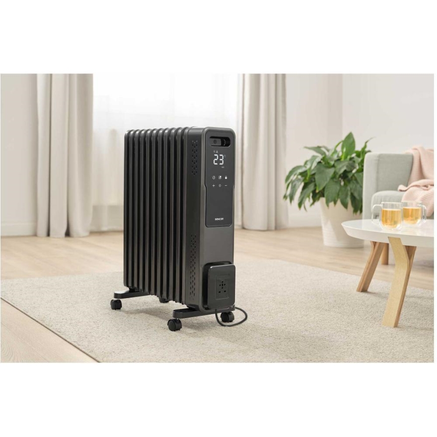Sencor - Radiador de aceite con 11 aletas 1000/1200/2400W/230V Wi-Fi negro