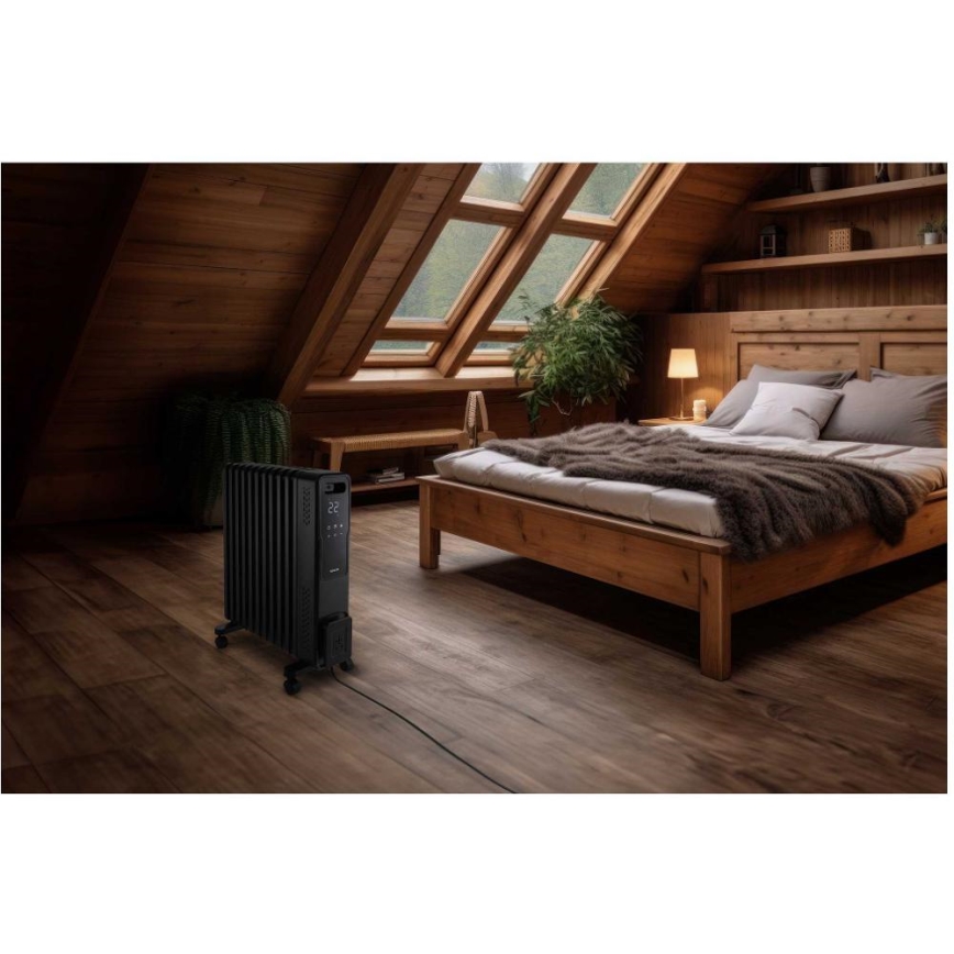 Sencor - Radiador de aceite con 11 aletas 1000/1200/2400W/230V Wi-Fi negro