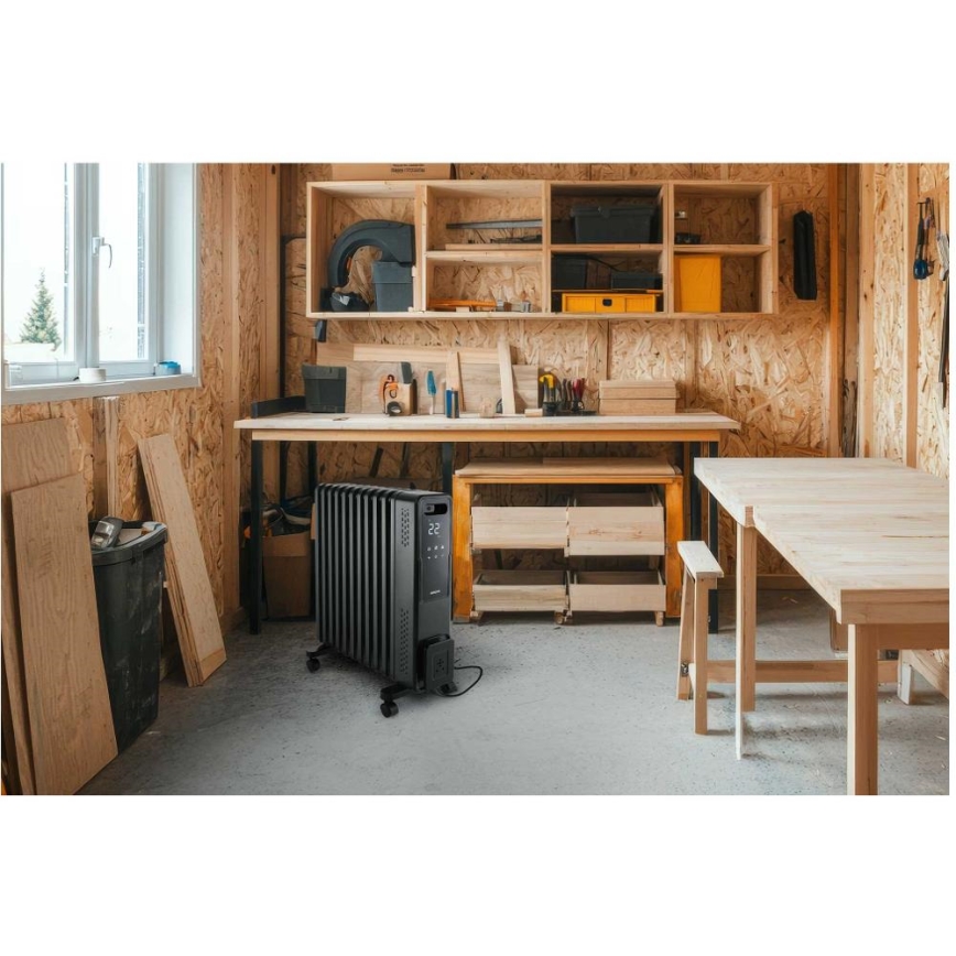 Sencor - Radiador de aceite con 11 aletas 1000/1200/2400W/230V Wi-Fi negro
