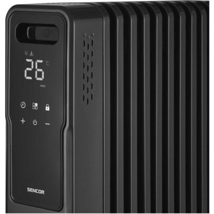 Sencor - Radiador de aceite con 11 aletas 1000/1200/2400W/230V Wi-Fi negro