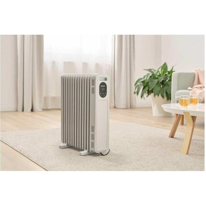 Sencor - Radiador de aceite de 13 elementos 1000/2500W/230V blanco + mando a distancia