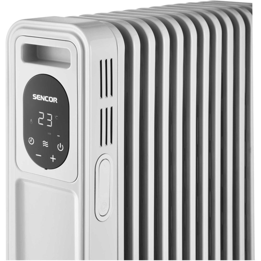 Sencor - Radiador de aceite de 13 elementos 1000/2500W/230V blanco + mando a distancia