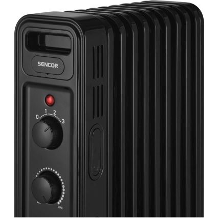 Sencor - Radiador de aceite con 9 secciones 800/1200/2000W/230V negro