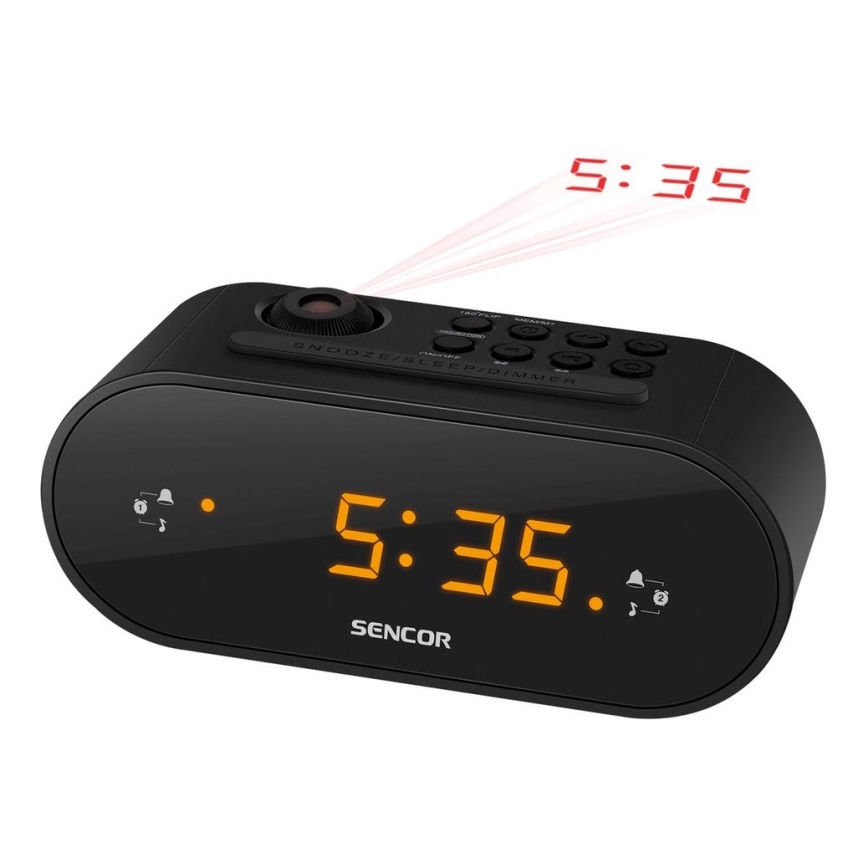 Sencor - Radio despertador con pantalla LED y proyector 5W/230V 1xCR2032 negro