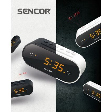 Sencor - Radio despertador con pantalla LED y proyector 5W/230V 1xCR2032 negro