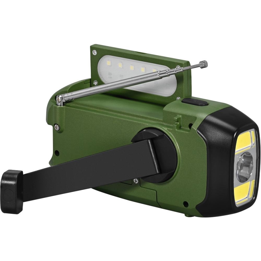 Sencor - Radio para camping con panel sol. y linterna LED con gancho e imán 5V/2000 mAh IPX4 verde