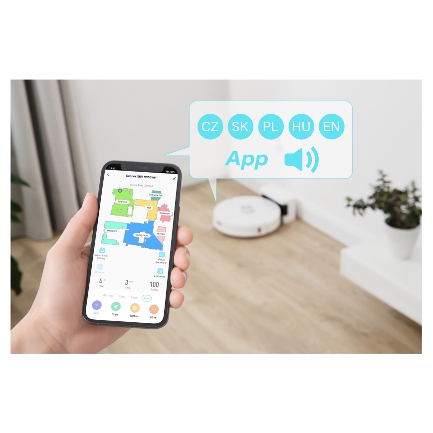 Sencor - Robot aspirador con mopa 2 en 1 50W/5000 mAh Wi-Fi blanco + control remoto