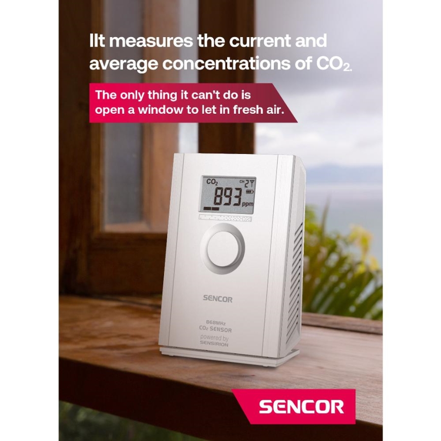 Sencor - Sensor inalámbrico de dióxido de carbono 5V/3xAA 2000 mAh