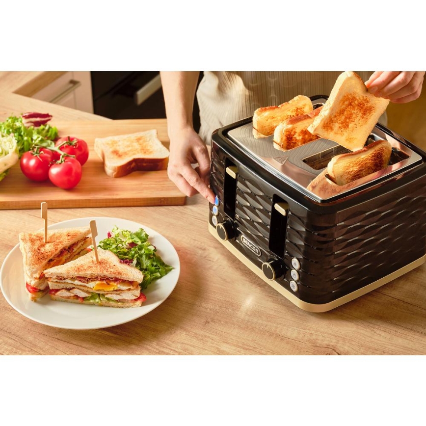 Sencor - Tostadora de cuatro ranuras 1600 W/230 V negra/beige