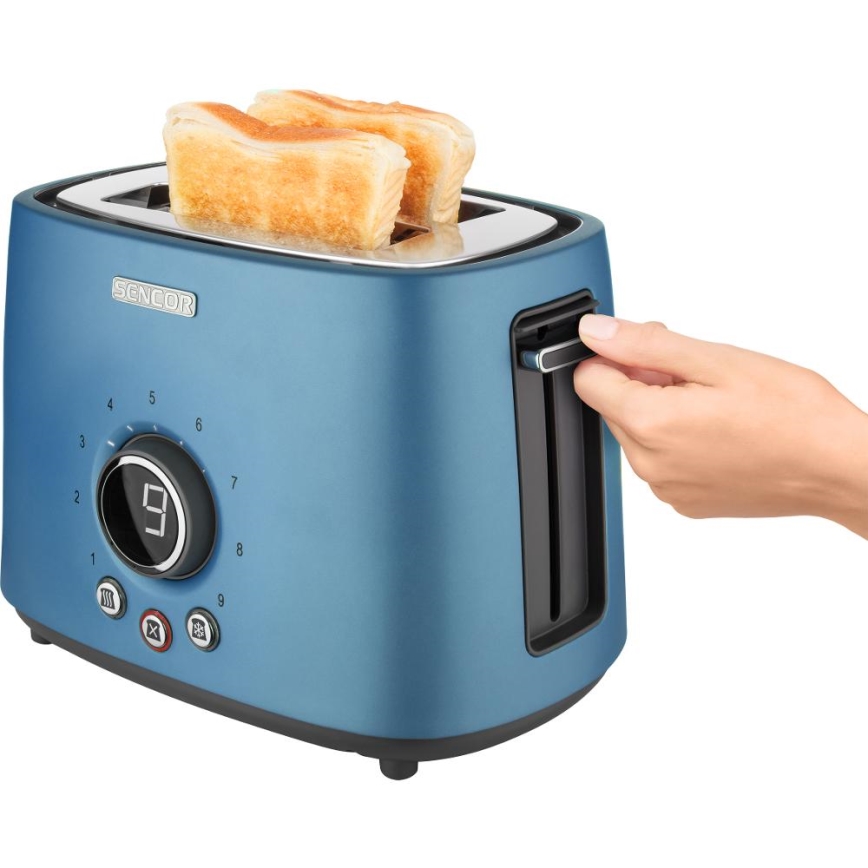 Sencor - Tostadora de dos ranuras con rejilla calentadora, 1000 W/230 V, azul