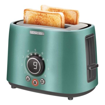 Sencor - Tostadora de dos ranuras con rejilla para calentar 1000W/230V color menta