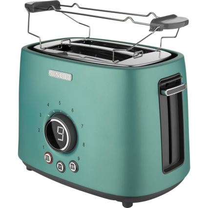Sencor - Tostadora de dos ranuras con rejilla para calentar 1000W/230V color menta