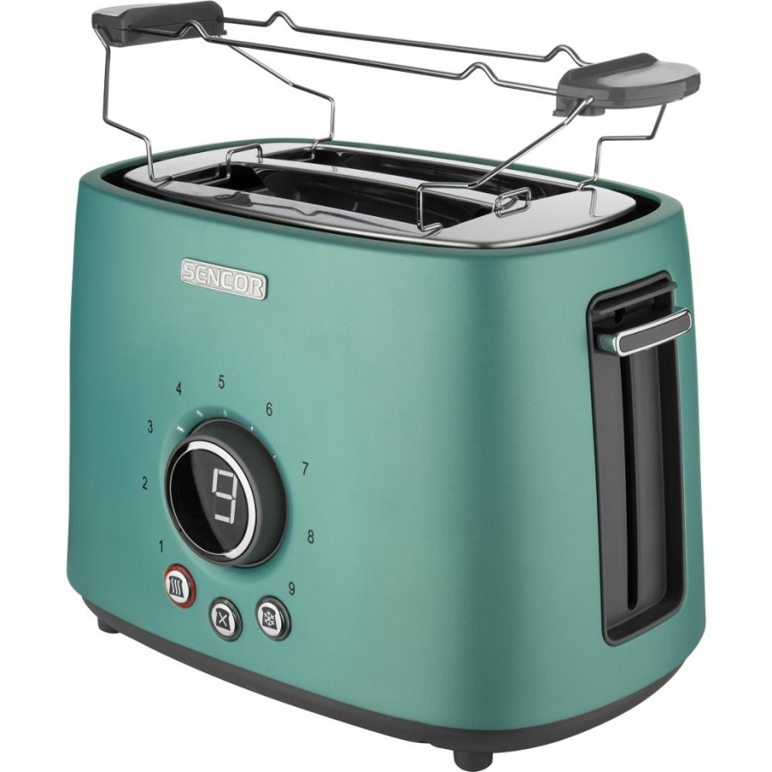 Sencor - Tostadora de dos ranuras con rejilla para calentar 1000W/230V color menta
