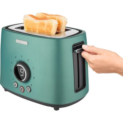 Sencor - Tostadora de dos ranuras con rejilla para calentar 1000W/230V color menta
