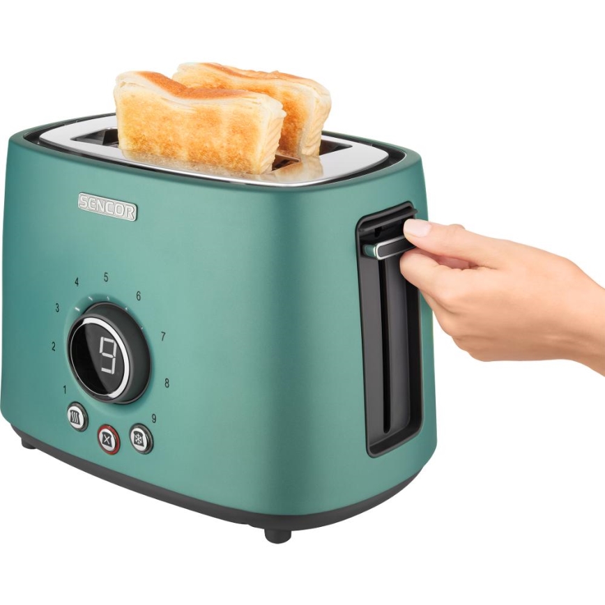 Sencor - Tostadora de dos ranuras con rejilla para calentar 1000W/230V color menta