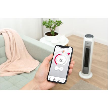 Sencor - Ventilador con elemento calefactor cerámico 2200W/230V Wi-Fi blanco + control remoto