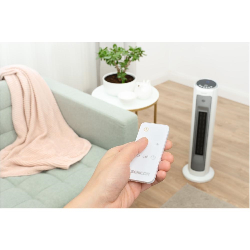 Sencor - Ventilador con elemento calefactor cerámico 2200W/230V Wi-Fi blanco + control remoto