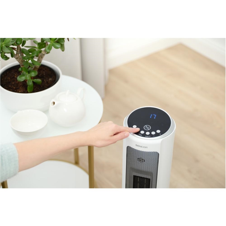 Sencor - Ventilador con elemento calefactor cerámico 2200W/230V Wi-Fi blanco + control remoto