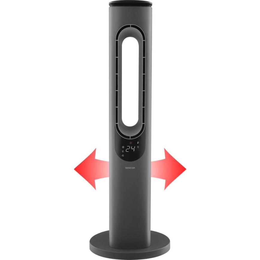 Sencor - Ventilador de torre sin aspas con calefactor cerámico 1200/2000 W, 230 V, antracita + mando a distancia