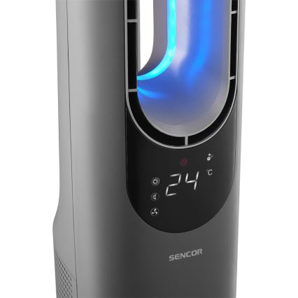 Sencor - Ventilador de torre sin aspas con calefactor cerámico 1200/2000 W, 230 V, antracita + mando a distancia