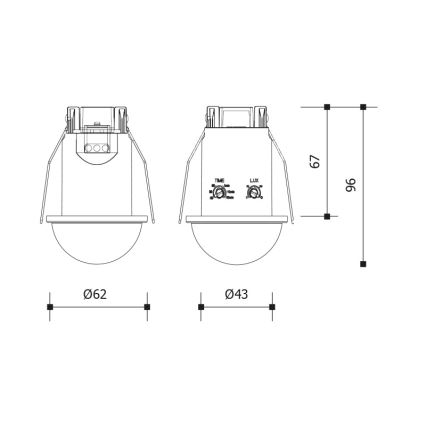 Sensor de movimiento empotrable para techo 360° 1200W/230V IP54 negro