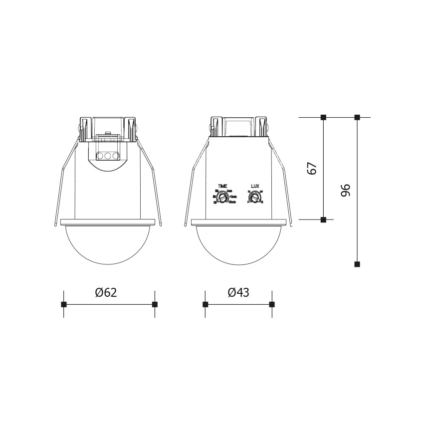 Sensor de movimiento empotrable para techo 360° 1200W/230V IP54 negro