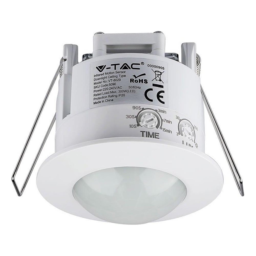 Sensor de movimiento empotrable PIR 360° 300W/230V blanco
