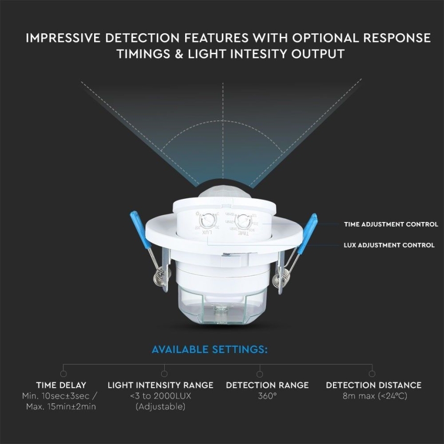 Sensor de movimiento empotrable PIR 360° 400W/230V blanco