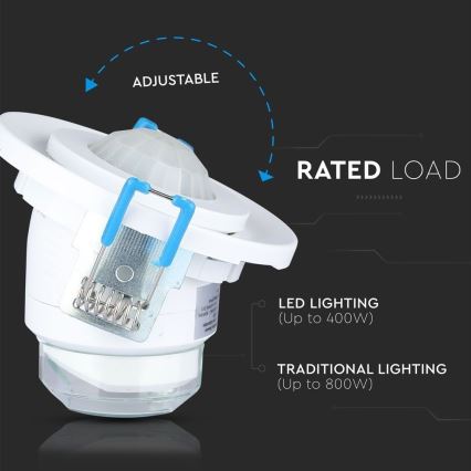 Sensor de movimiento empotrable PIR 360° 400W/230V blanco