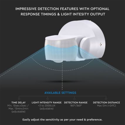 Sensor de movimiento exterior por infrarrojos 180/360° 600W/230V IP65 blanco
