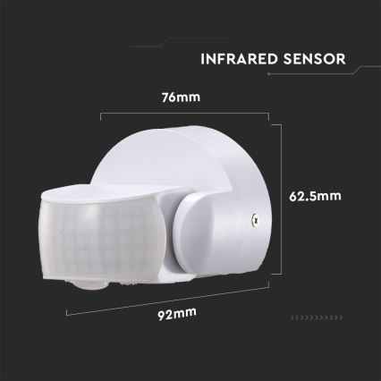 Sensor de movimiento exterior por infrarrojos 180/360° 600W/230V IP65 blanco