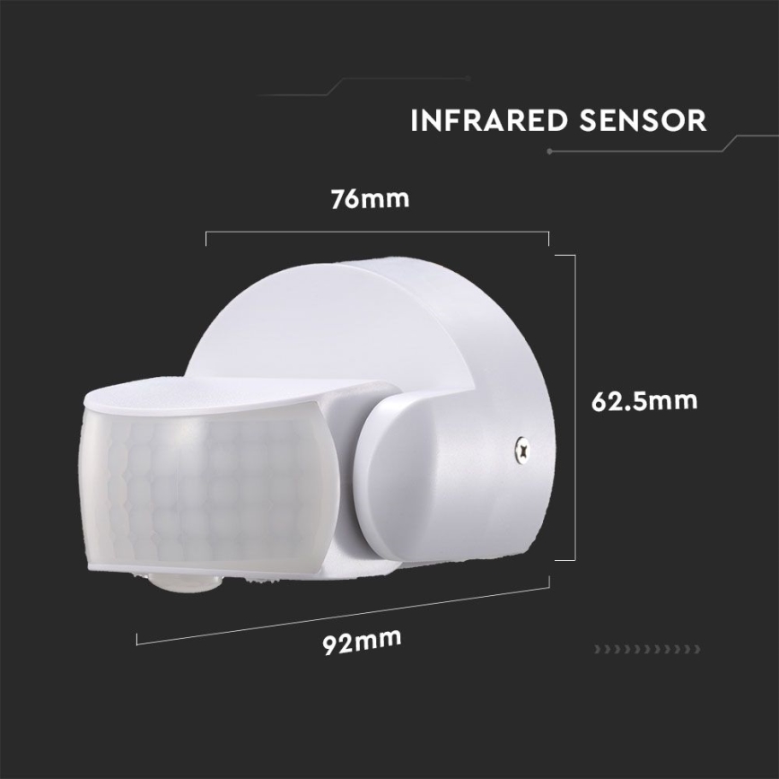 Sensor de movimiento exterior por infrarrojos 180/360° 600W/230V IP65 blanco
