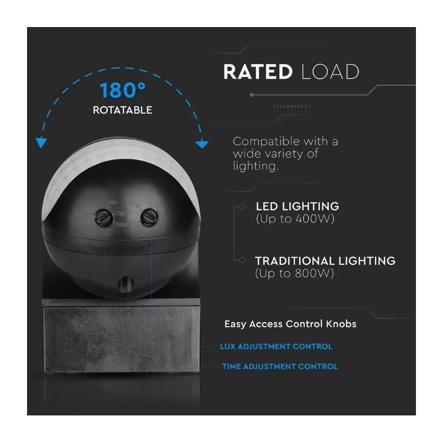 Sensor de movimiento para exteriores 230V IP44 negro